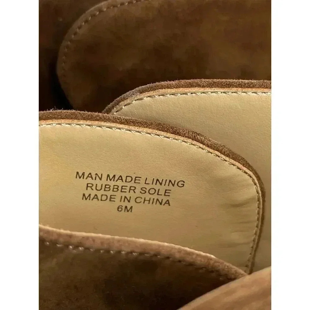 Ann Taylor Wraparound Buckle High Block Heel Suede Boots size 6 New Dark Maple - Picture 5 of 11